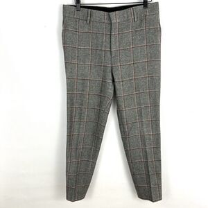 BALLY Trouser Pants Mens 42 Wool Silk Gray Plaid 27.5”‎ Inseam Preppy